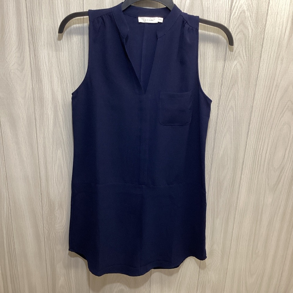 Lush Women's (XS) Sleeveless V-Neck Blouse Blue Polyester Stretch